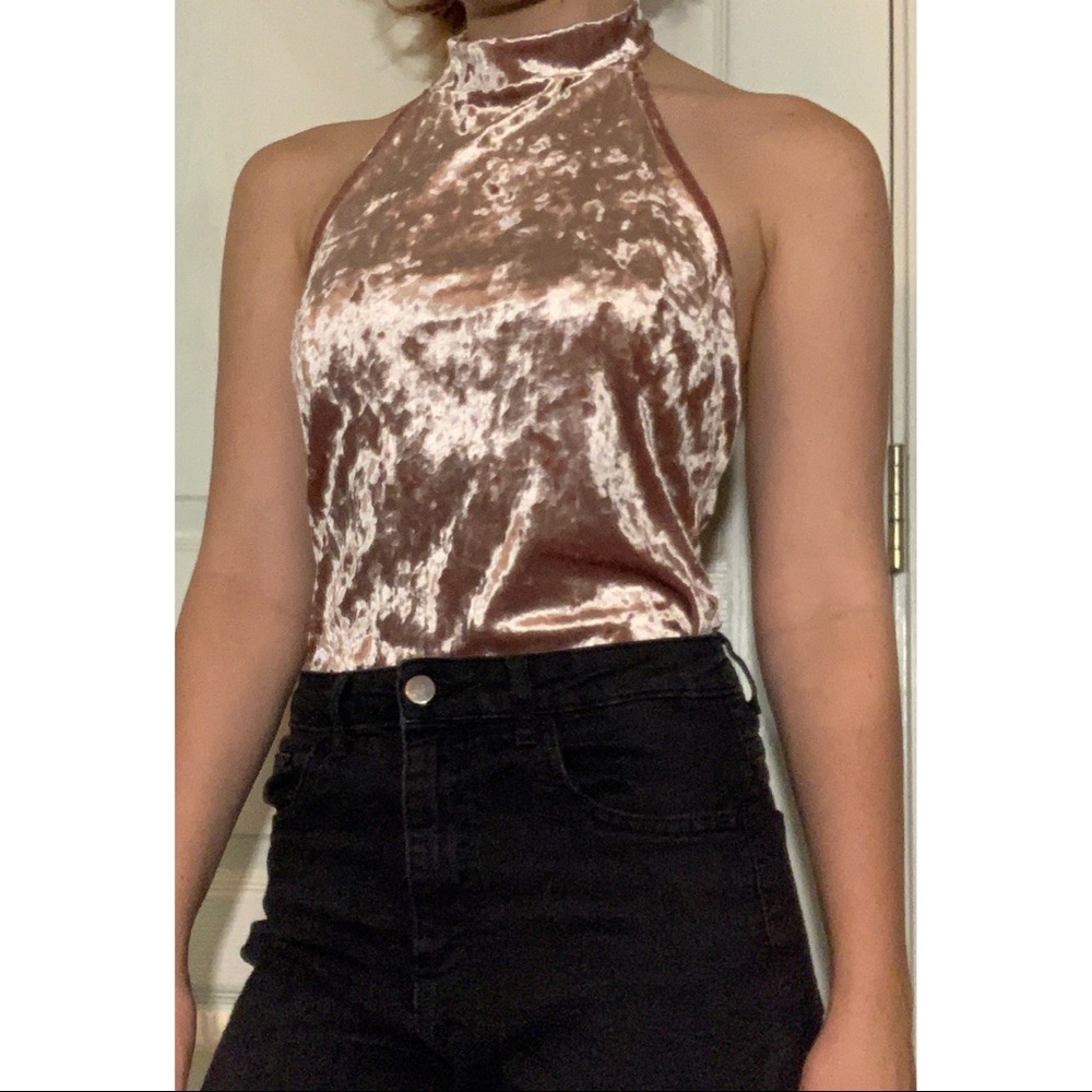 One-Piece Velvet High Neck Top